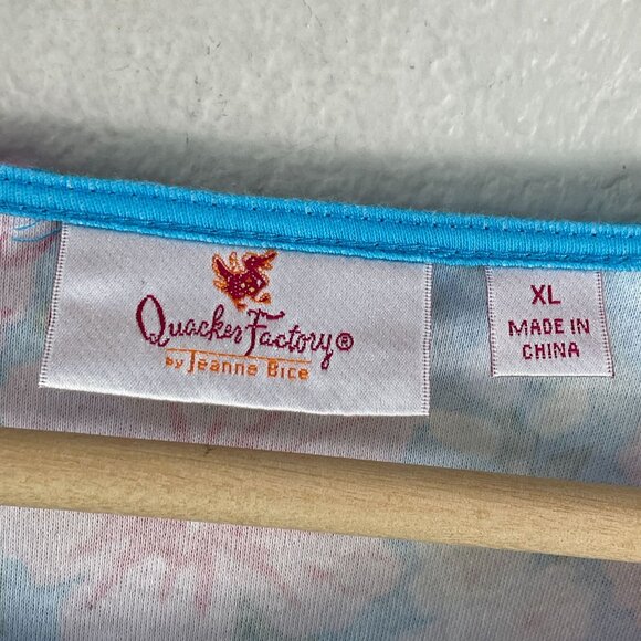 Quacker Factory Womens XL Floral Embellished Top Blue Pink Roses 3/4 Sleeve - Picture 3 of 8